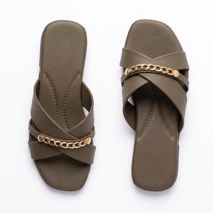 Cross Strap Open-Toe (Olive Taupe)