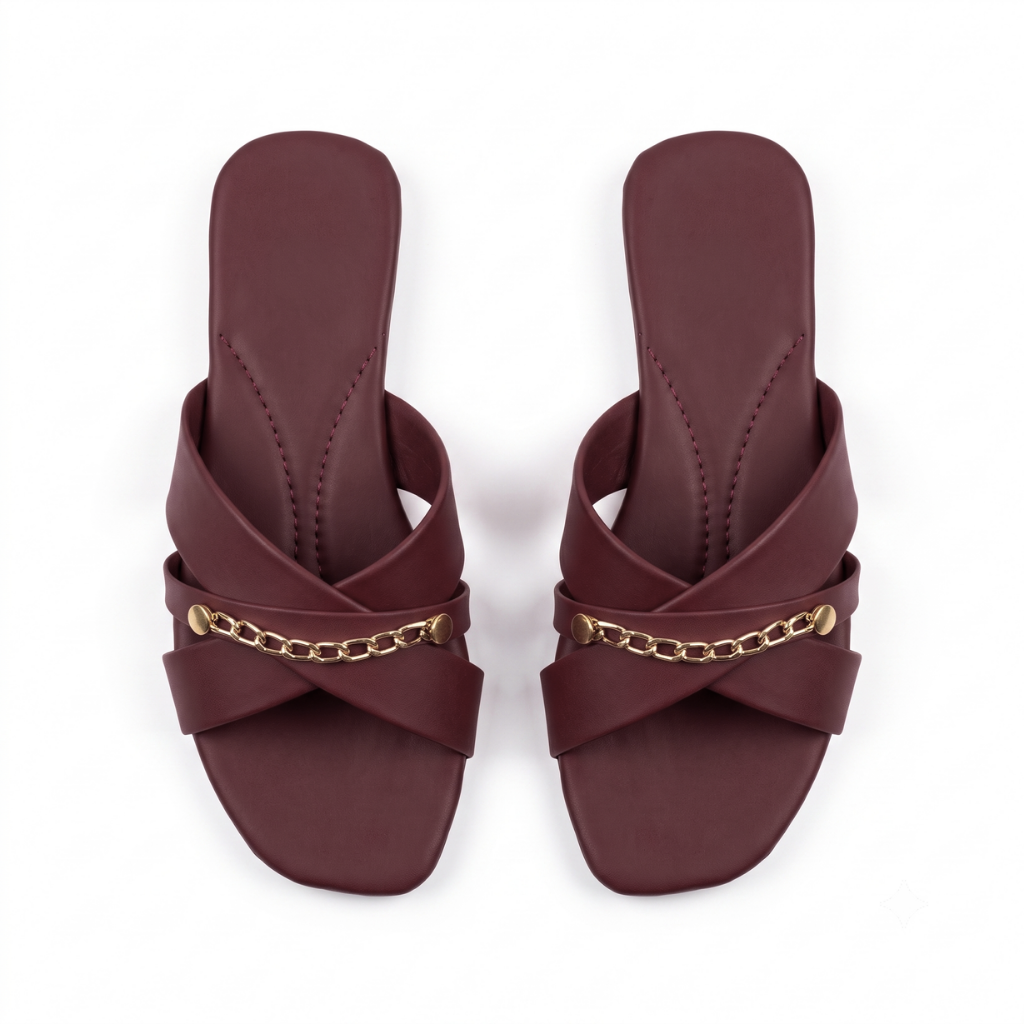Cross Strap Open-Toe (Burgundy)