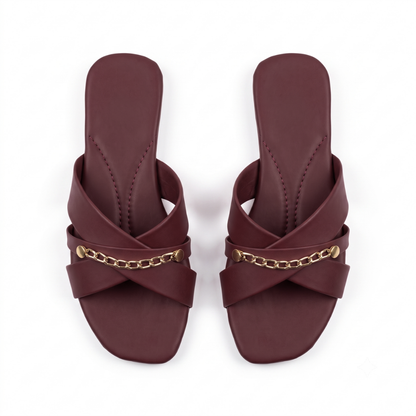 Cross Strap Open-Toe (Burgundy)